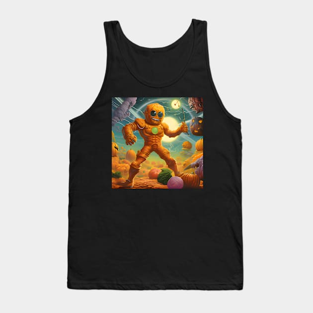 Pumpkin Alien Showing Off Muscles Tank Top by MiracleROLart